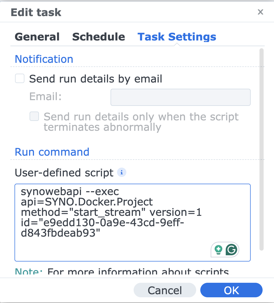 Synology - Container Manager - Run a Docker Compose Project on CRON schedule